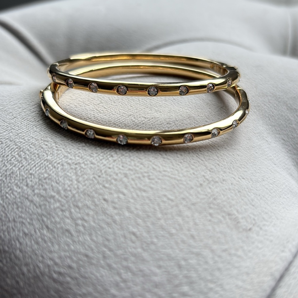 Gold plated cz bangle bracelets - set of 2